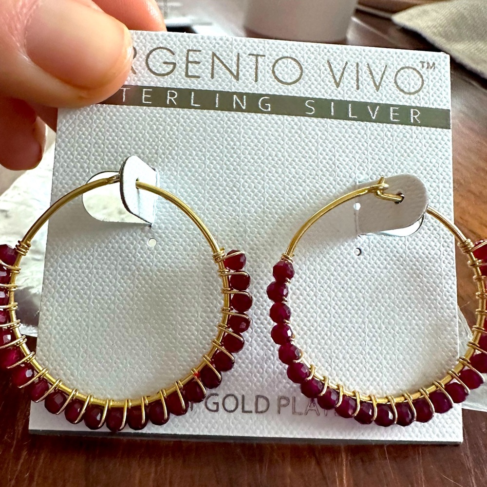 Argentino Vivo Red/Gold beaded earrings 18kt gold plated over sterling BNWT